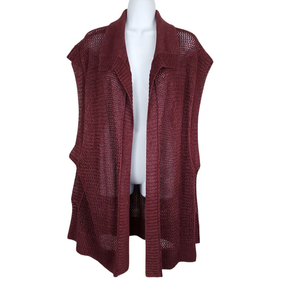 Lafayette 148 Burgundy Hemp Open Knit Side Snap Sleeveless Cardigan Sweater XL - Picture 1 of 6